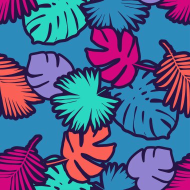 Dekoratif yaprakları ile sorunsuz arka plan. Palmiye yaprakları ile desen. Tekstil rapport.