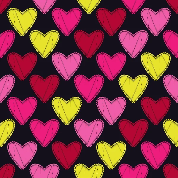 Nahtloser Hintergrund Mit Dekorativen Herzen Valentinstag Kritzeltextur Textilbeziehung — Stockvektor
