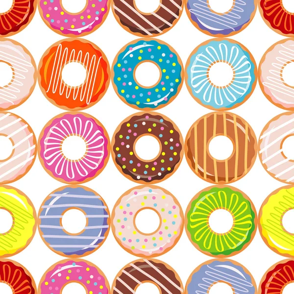 Seamless Pattern Colorful Donuts Glaze Sprinkles Colorful Collection Cartoon Dessert — Stock Vector