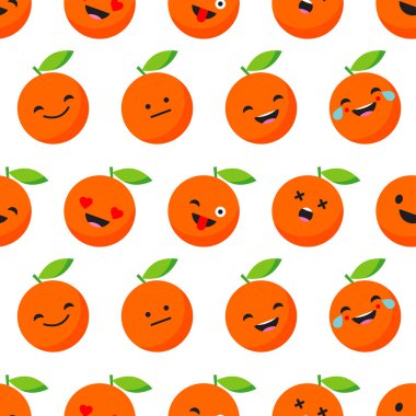 Neşeli portakal ile sorunsuz arka plan. Sevimli çizgi. Vektör çizim. Tekstil rapport.