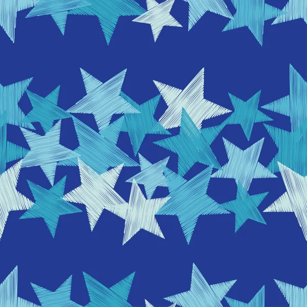 Fondo Sin Costuras Con Estrellas Decorativas Rasguños Textura Relación Textil — Vector de stock
