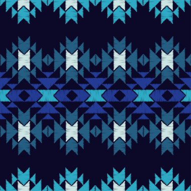 Etnik boho mavi seamless modeli. Nakış kumaş üzerine. Kabile desen. Halk motif. Tekstil rapport.