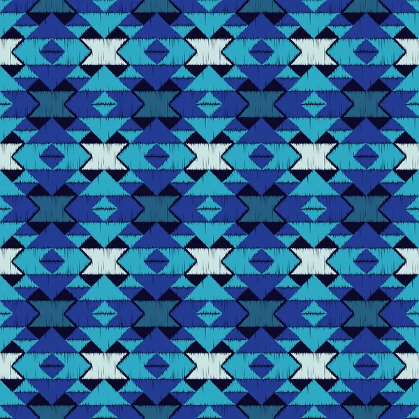 Ethnique Boho Bleu Motif Sans Couture Broderie Sur Tissu Modèle — Image vectorielle