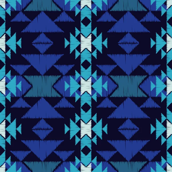 Ethnic Boho Blue Seamless Pattern Embroidery Fabric Tribal Pattern Folk — Stock Vector