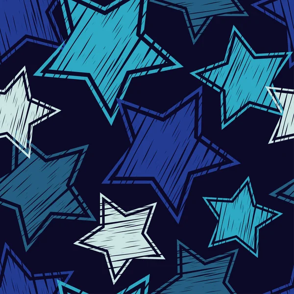 Fondo Sin Costuras Con Estrellas Decorativas Rasguños Textura Relación Textil — Vector de stock