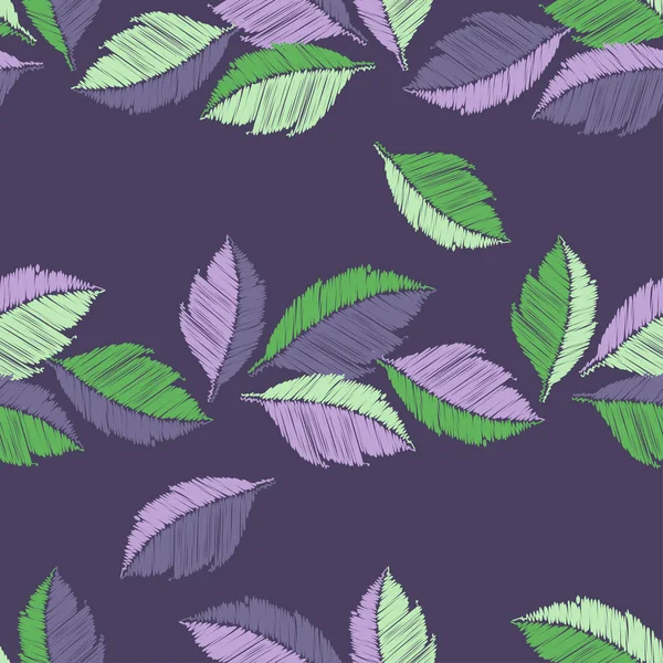 Nahtloser Hintergrund Mit Dekorativen Blättern Kritzeltextur Textilbeziehung — Stockvektor