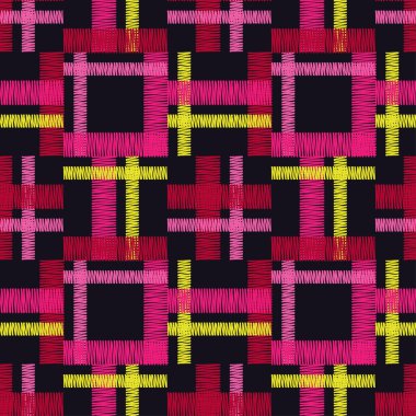 Kesintisiz geometrik desen. Renkli kafes doku. Doku karalamak. Tekstil rapport.