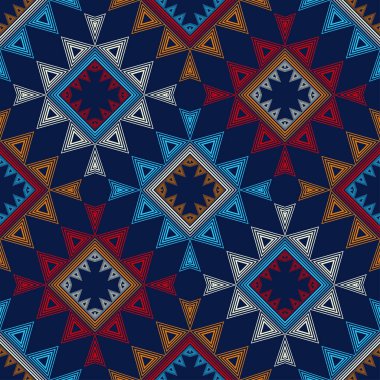 Etnik boho kusursuz desen. Dantelli. Kumaş üzerine nakış. Yama dokusu. Dokuma. Geleneksel süs. Kabile düzeni. Halk motifi. Web tasarımı veya yazdırma için vektör illüstrasyonu.