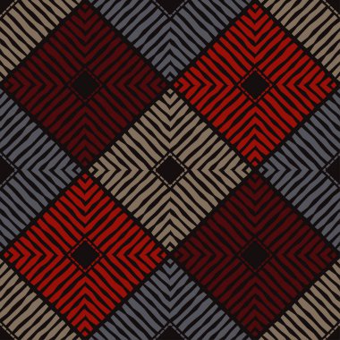 Etnik boho kusursuz desen. Dantelli. Kumaş üzerine nakış. Yama dokusu. Dokuma. Geleneksel süs. Kabile düzeni. Halk motifi. Web tasarımı veya yazdırma için vektör illüstrasyonu.