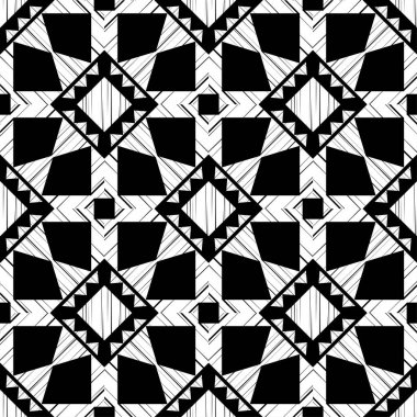 Etnik boho kusursuz desen. Dantelli. Kumaş üzerine nakış. Yama dokusu. Dokuma. Geleneksel süs. Kabile düzeni. Halk motifi. Web tasarımı veya yazdırma için vektör illüstrasyonu.