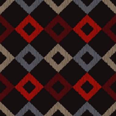 Etnik boho kusursuz desen. Dantelli. Kumaş üzerine nakış. Yama dokusu. Dokuma. Geleneksel süs. Kabile düzeni. Halk motifi. Web tasarımı veya yazdırma için vektör illüstrasyonu.