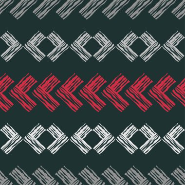 Etnik boho kusursuz desen. Dantelli. Kumaş üzerine nakış. Yama dokusu. Dokuma. Geleneksel süs. Kabile düzeni. Halk motifi. Web tasarımı veya yazdırma için vektör illüstrasyonu.