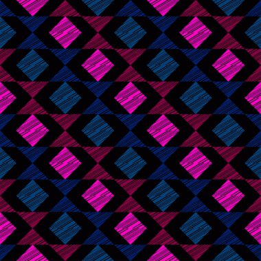 Etnik boho kusursuz desen. Dantelli. Kumaş üzerine nakış. Yama dokusu. Dokuma. Geleneksel süs. Kabile düzeni. Halk motifi. Web tasarımı veya yazdırma için vektör illüstrasyonu.