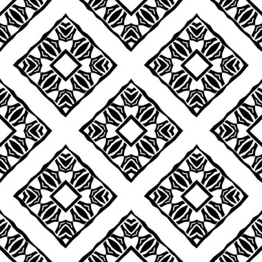 Zebra çizgili siyah beyaz tasarım. Etnik boho kusursuz desen. Dantelli. Kumaş üzerine nakış. Yama dokusu. Dokuma. Geleneksel süs. Kabile düzeni. Halk motifi. Web tasarımı veya yazdırma için vektör illüstrasyonu.