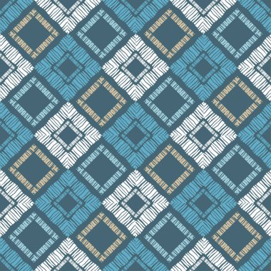 Etnik boho kusursuz desen. Dantelli. Kumaş üzerine nakış. Yama dokusu. Dokuma. Geleneksel süs. Kabile düzeni. Halk motifi. Web tasarımı veya yazdırma için vektör illüstrasyonu.