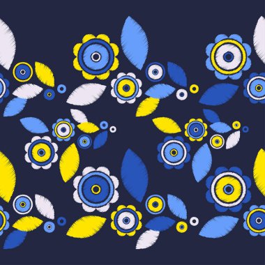 Bahar ve yaz çiçeklerinin nakışı. Kusursuz desen. Web tasarımı veya yazdırma için resim.