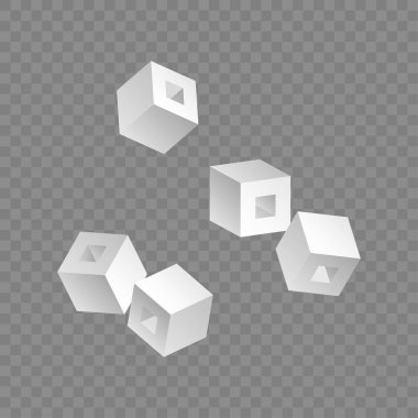 Beyaz küpler. 3D modellik. Şeffaf arkaplanda izole edilmiş. Web tasarımı veya yazdırma için vektör illüstrasyonu.