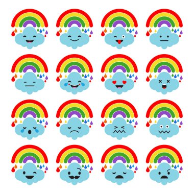 Rainbow Of Emotions. Cute cartoon. Vector style smile icons. Vector illustration for web design or print.
