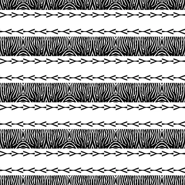 Zebra Stripes Ethnic Boho Ornament Seamless Pattern Tribal Motif Vector — 스톡 벡터