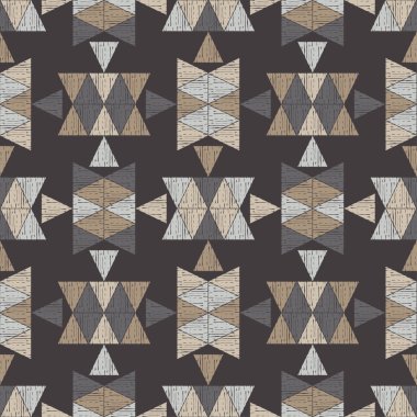 Aztek elementleri. Elle kumandalı tasarım. Etnik boho süsü. Kusursuz bir geçmişi var. Kabile motifi. Web tasarımı veya yazdırma için vektör illüstrasyonu.