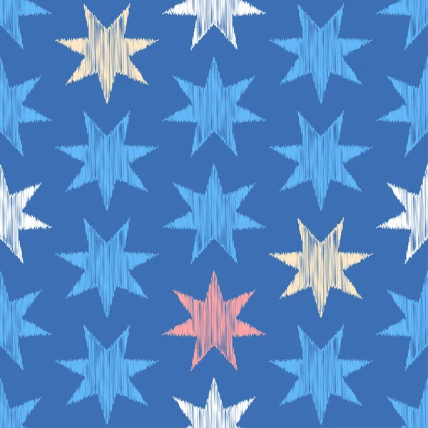 Fondo Sin Costuras Con Estrellas Dibujadas Hatch Cielo Nocturno Ilustración — Vector de stock