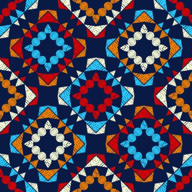 Elle kumandalı tasarım. Etnik boho süsü. Kusursuz bir geçmişi var. Kabile motifi. Web tasarımı veya yazdırma için vektör illüstrasyonu.