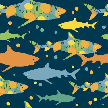 Köpekbalıklarının kusursuz bir geçmişi var. Denizdeki yırtıcı hayvan. Web tasarımı veya yazdırma için vektör illüstrasyonu.