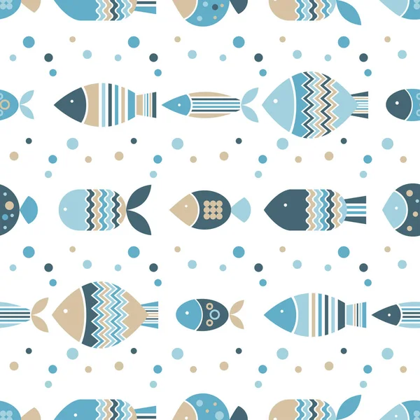Padrão Sem Costura Com Peixes Mar Bela Banda Desenhada Ilustração — Vetor de Stock