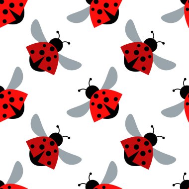 Uğur böcekleriyle kusursuz bir geçmişi var. Çizgi filmler. Web tasarımı veya yazdırma için vektör illüstrasyonu. 