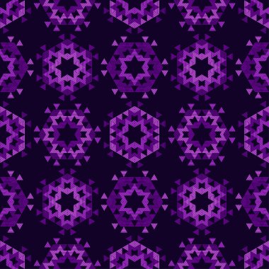 Altıgenler ve Kar Taneleri. Etnik boho süsü. Kusursuz bir geçmişi var. Kabile motifi. Web tasarımı veya yazdırma için vektör illüstrasyonu.