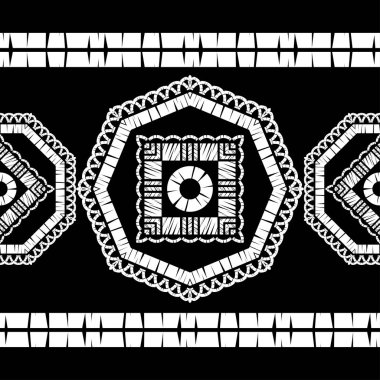 Elle kumandalı tasarım. Etnik boho süsü. Kusursuz bir geçmişi var. Kabile motifi. Web tasarımı veya yazdırma için vektör illüstrasyonu.