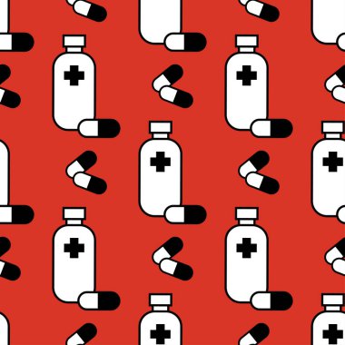 İlaç ikonları. Düz çizgi tarzı. Yatay yansıtma. Web tasarımı veya yazdırma için vektör illüstrasyonu.