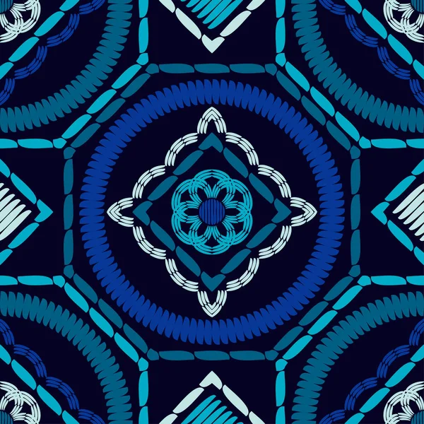 Дизайн Ручным Штриховкой Синий Этнический Орнамент Бесшовный Фон Племенной Мотив — стоковый вектор