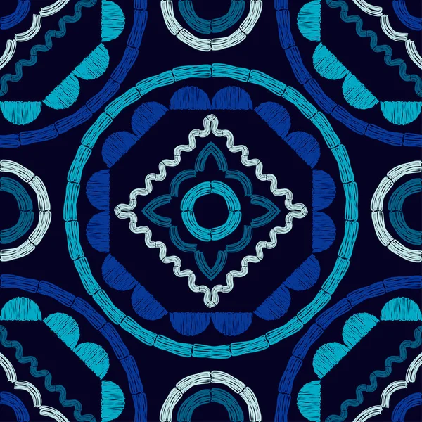 Дизайн Ручным Штриховкой Синий Паттерн Текстуры Этнический Орнамент Бесшовный Фон — стоковый вектор