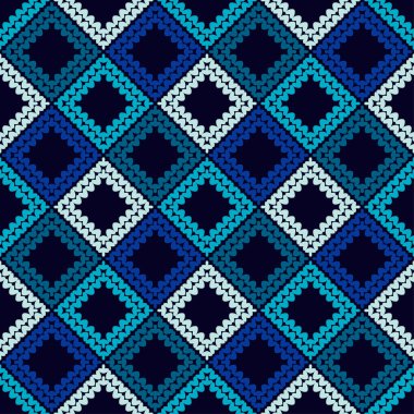 Kusursuz örgü deseni. Mavi. Norveç çizimi. Sıcak bir kazak. Web tasarımı veya yazdırma için vektör illüstrasyonu.