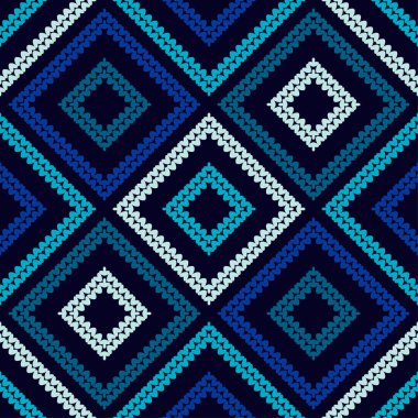 Kusursuz örgü deseni. Mavi. Norveç çizimi. Sıcak bir kazak. Web tasarımı veya yazdırma için vektör illüstrasyonu.