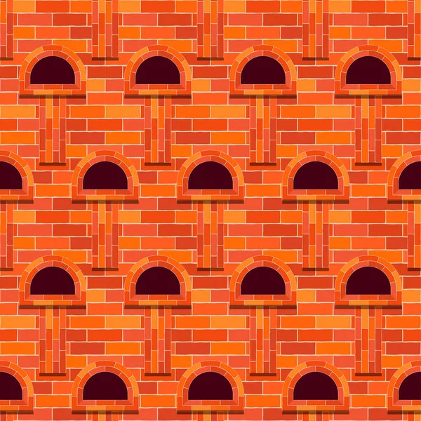 Mosaico Mattoni Finestre Rosso Sfondo Senza Cuciture Mezzi Dispositivo Pareti — Vettoriale Stock