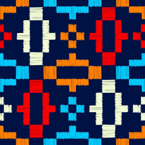 アステカの要素 マニュアルハッチング付きのデザイン 民族のBoho装飾 シームレスな背景 部族的モチーフ ウェブデザインや印刷のためのベクターイラスト — ストックベクタ