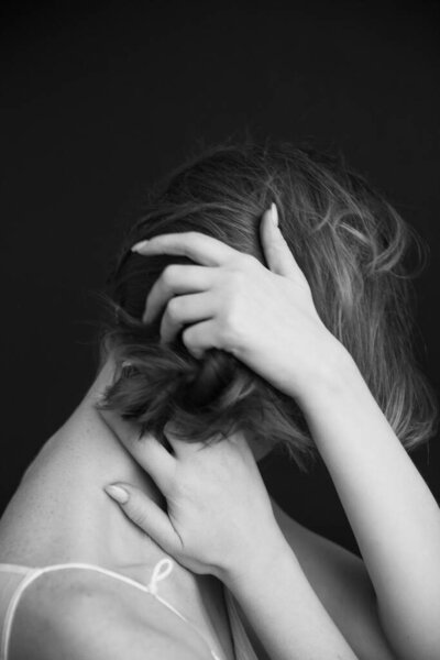 Black and white art fashion surrealistic portrait of beautiful woman, fashion studio portrait of beautiful model, details of body