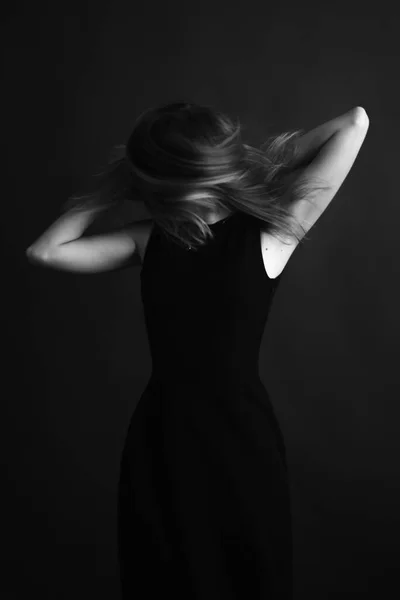 Studio Art Mode Noir Blanc Portrait Belle Fille — Photo