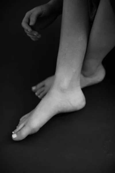 Részletek Test Fekete Fehér Portré Gyönyörű Lány Divat Művészet — Stock Fotó