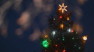 Elektrik ışık gece Noel ağacının ayrıntı