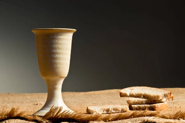 Chalice Of Wine With Bread On The Table — Stock Photo, Image