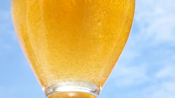 Gieten bier in het glas. Bubbels stijgen — Stockvideo