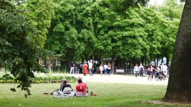 Prague, Tsjechië - 2 juli 2017: mensen rusten in het Letná-Park. — Stockvideo