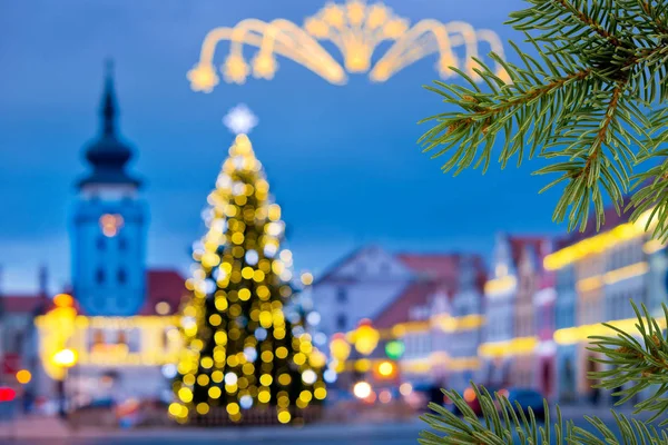 Christmas tree in the town in the christmas time — Stock Photo, Image