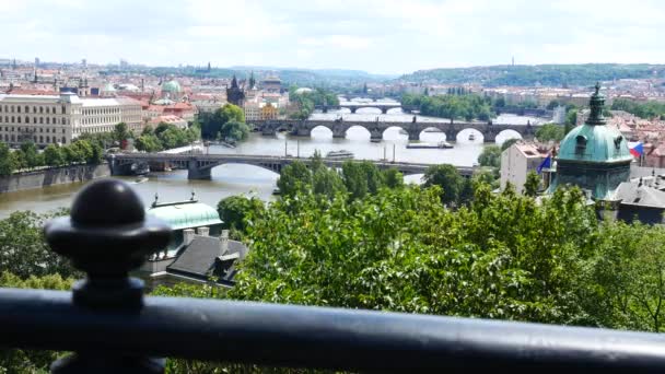 在夏天的布拉格桥梁。捷克共和国。没有运动摄像机. — 图库视频影像