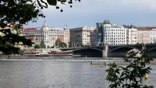 Nationales nederlanden Gebäude mit Moldau in Prag. Kein Bewegungsmelder — Stockvideo