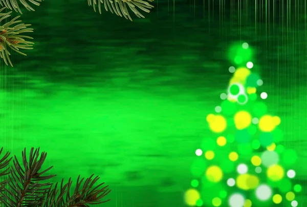 Fondo verde de Navidad con árbol de Navidad y agujas . — Foto de Stock