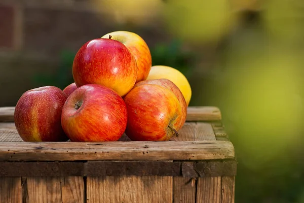 Red Apples on the Old Wooden Crate. — Stock Photo, Image